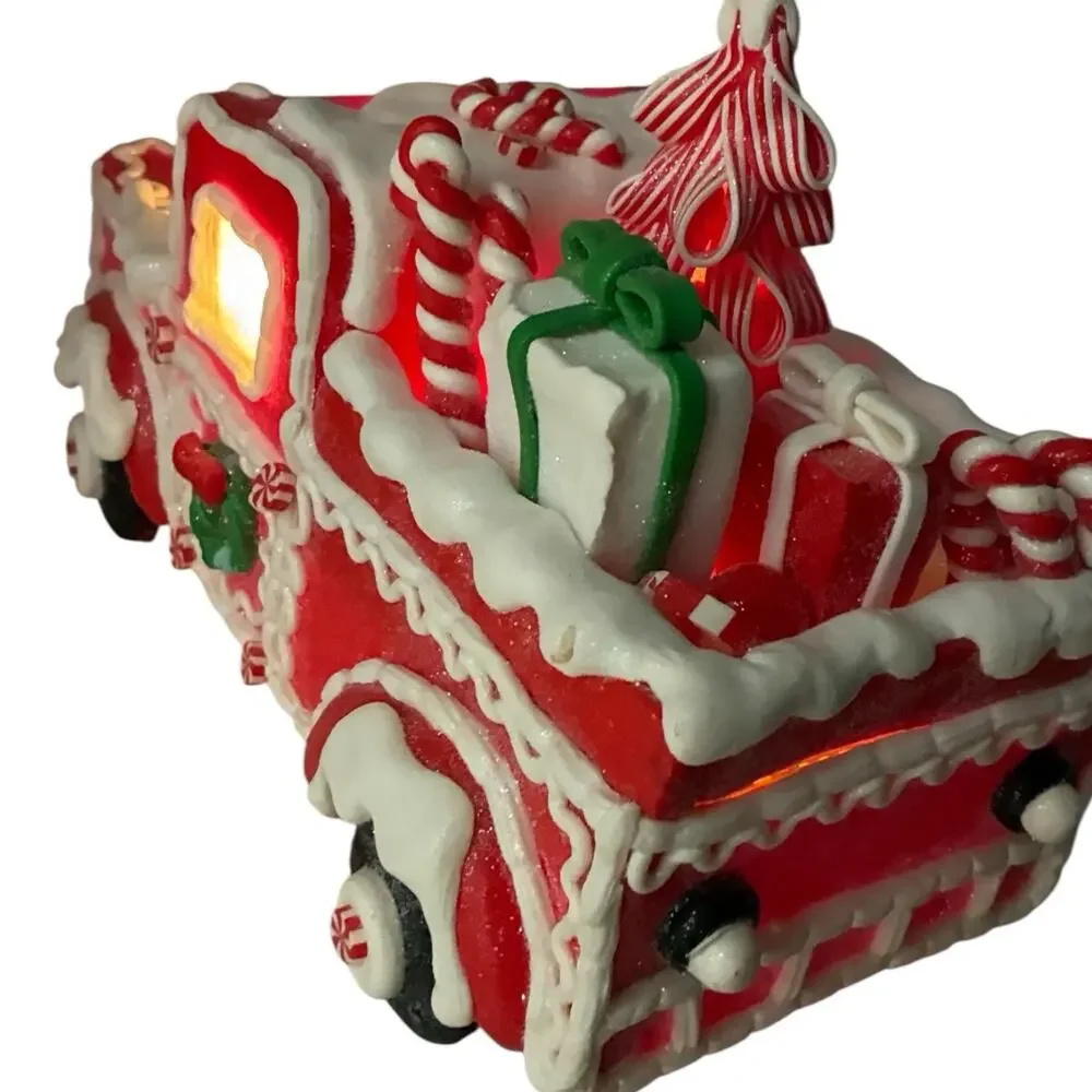Kurt S. Adler Light Up Gingerbread Truck Santa Candy Canes Red Christmas Decor